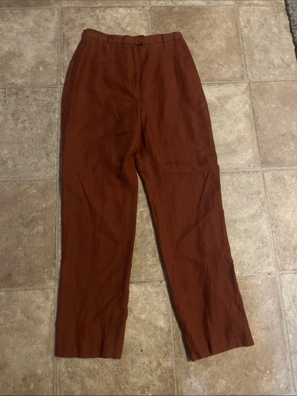 Women's Earthy Rust Brown Lightweight Linen-Blend Pants Professional Business